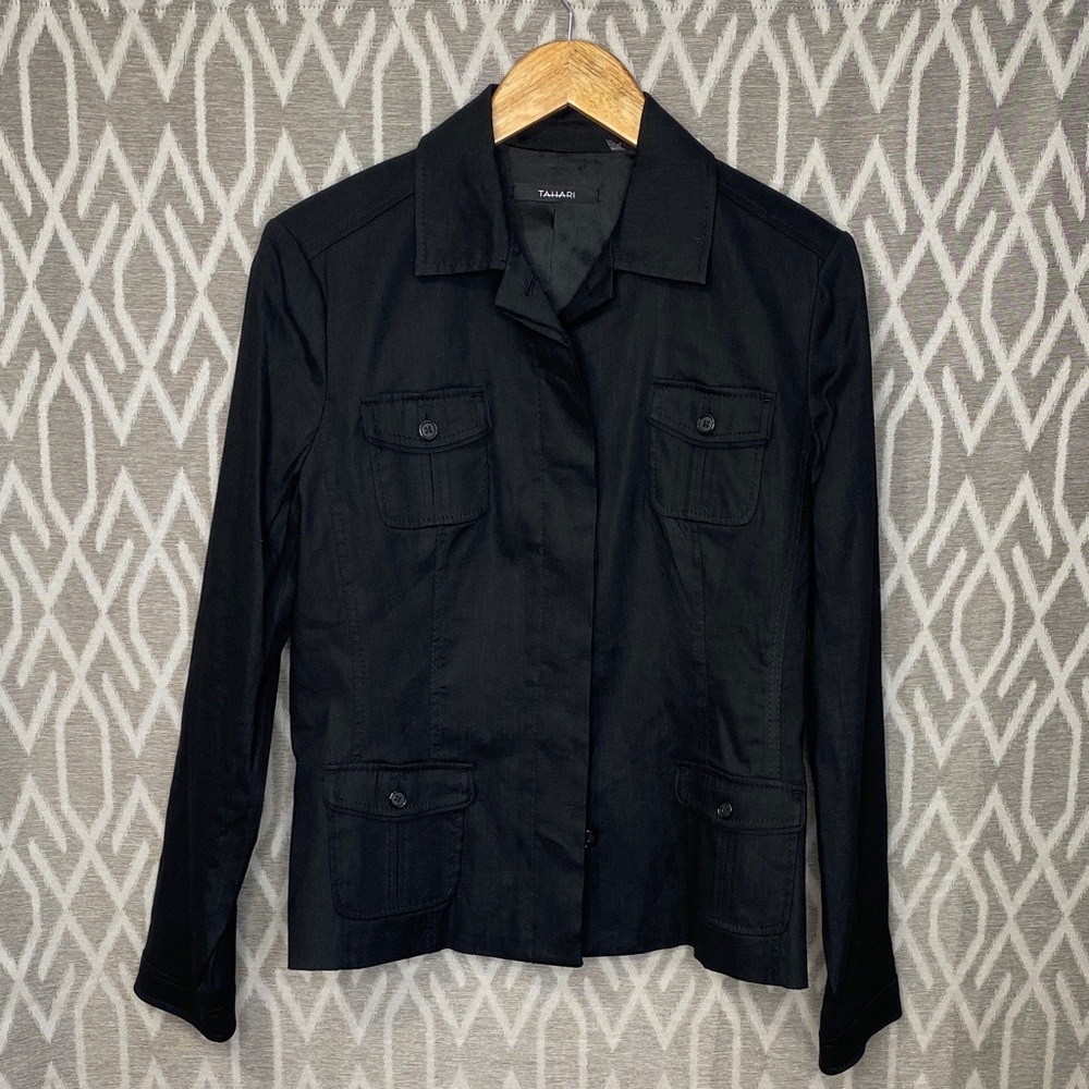 Tahari Women's Black Linen Utility Jacket Size: 12